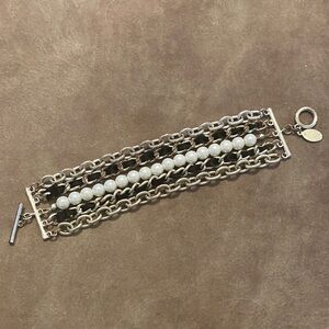 Vintage White House Black Market Silver and White Chain Bracelet